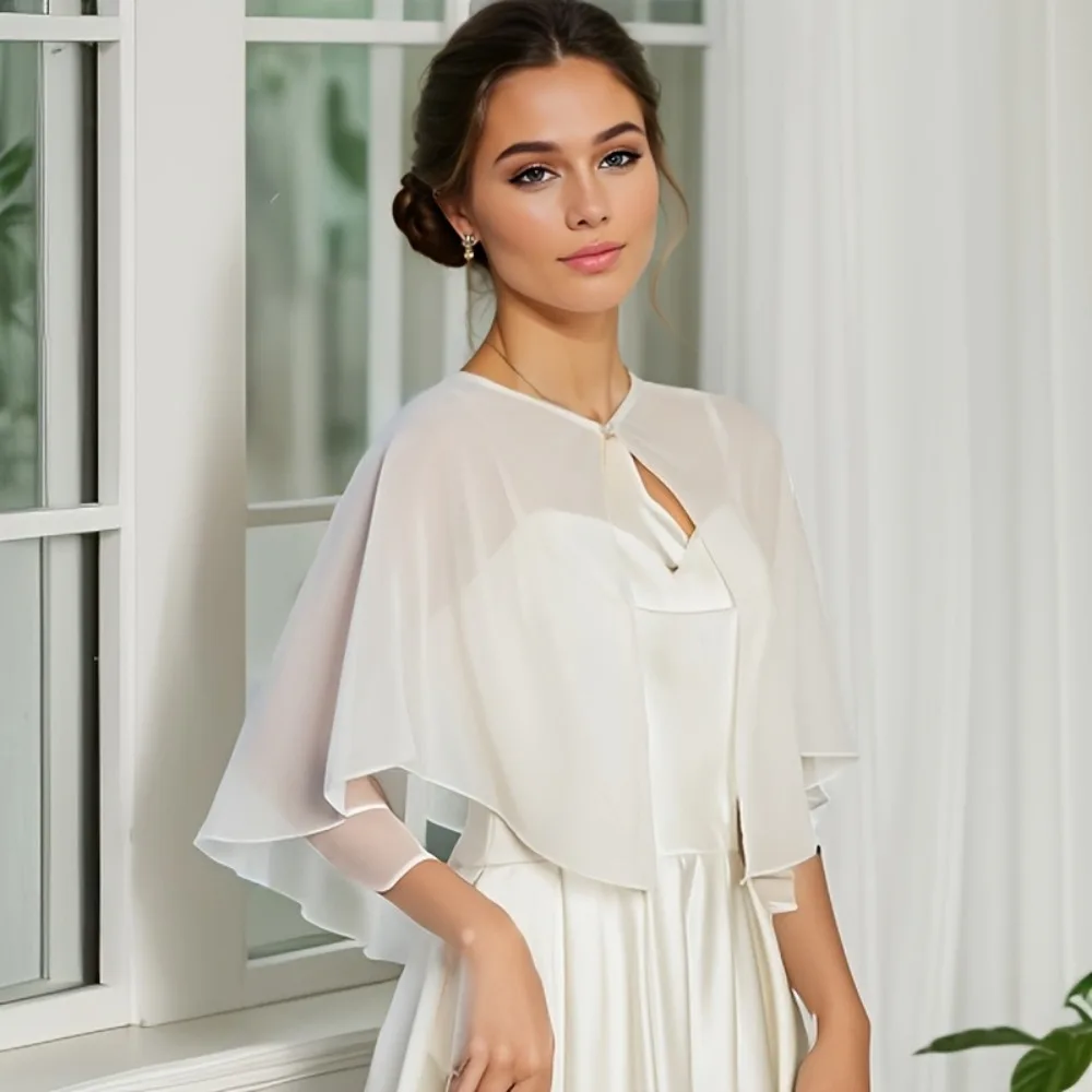 

Vintage Sheer Chiffon Capelet Lightweight Design Elegant Style Soft Shawls Wedding Cape Evening Party