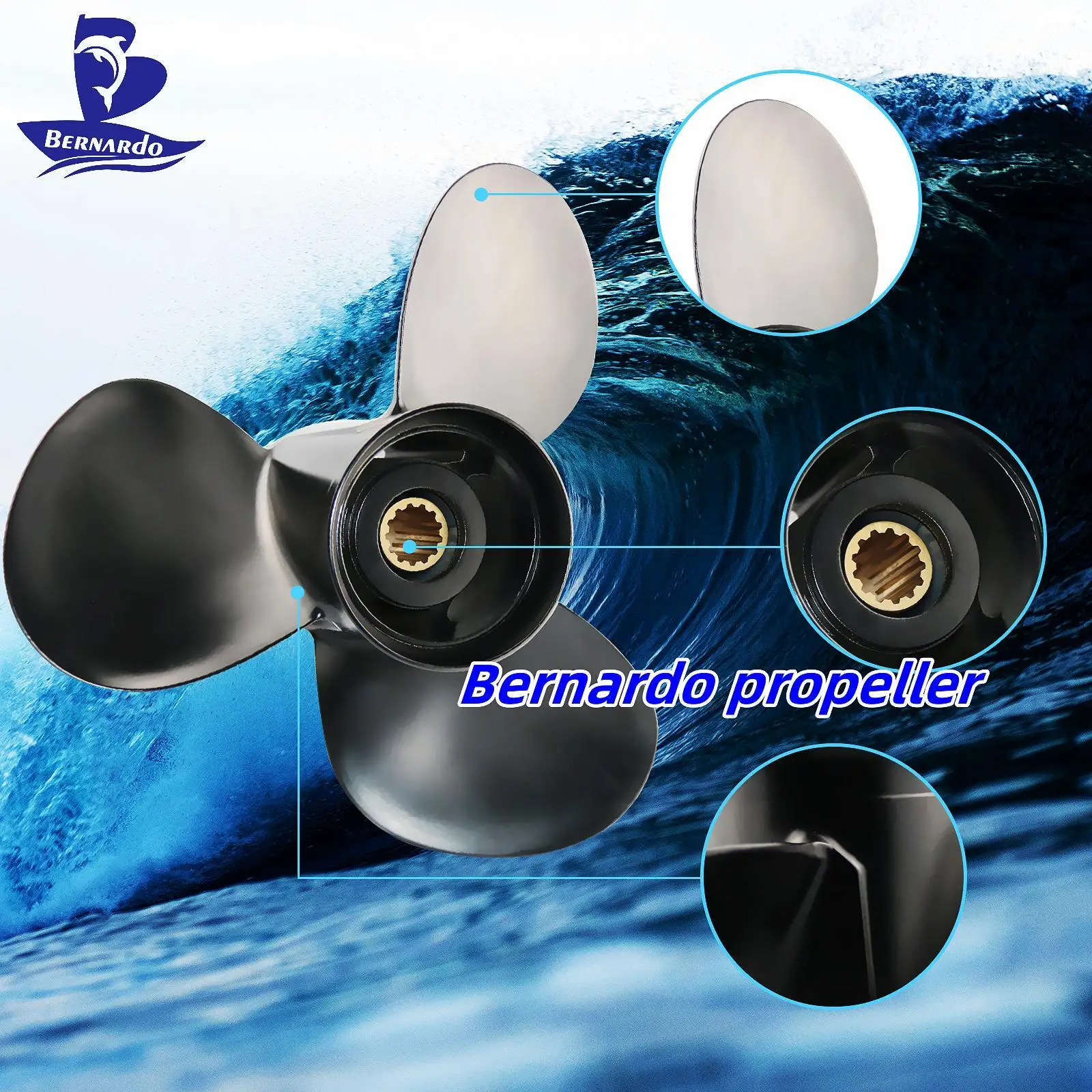 Bernardo Boat Propeller 11.1x14 Fit Tohatsu Outboard Engines 35 40 50 HP Motor Aluminum Alloy Screw 3 Blades 13 Tooth Spline RH