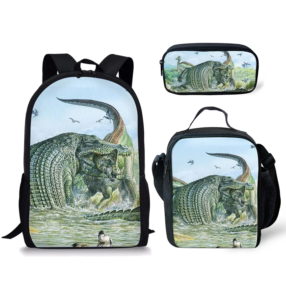 Cartoon Funny Dinosaur Wild Animal 3pcs/Set Backpack 3D Print School Student Bookbag Anime Laptop Daypack Lunch Bag Pencil Case