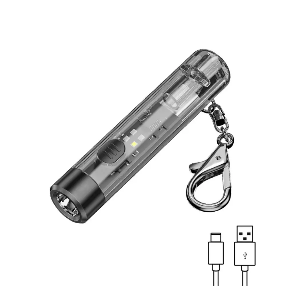 Mini LED COB Flashlight USB Rechargeable Ultra Bright Keychain Flashlights with Red&Blue Light Work Light Searching Hiking