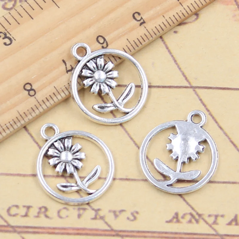 20pcs Charms Flower Sunflower 21x17mm Tibetan Silver Color Pendants Antique Jewelry Making DIY Handmade Craft