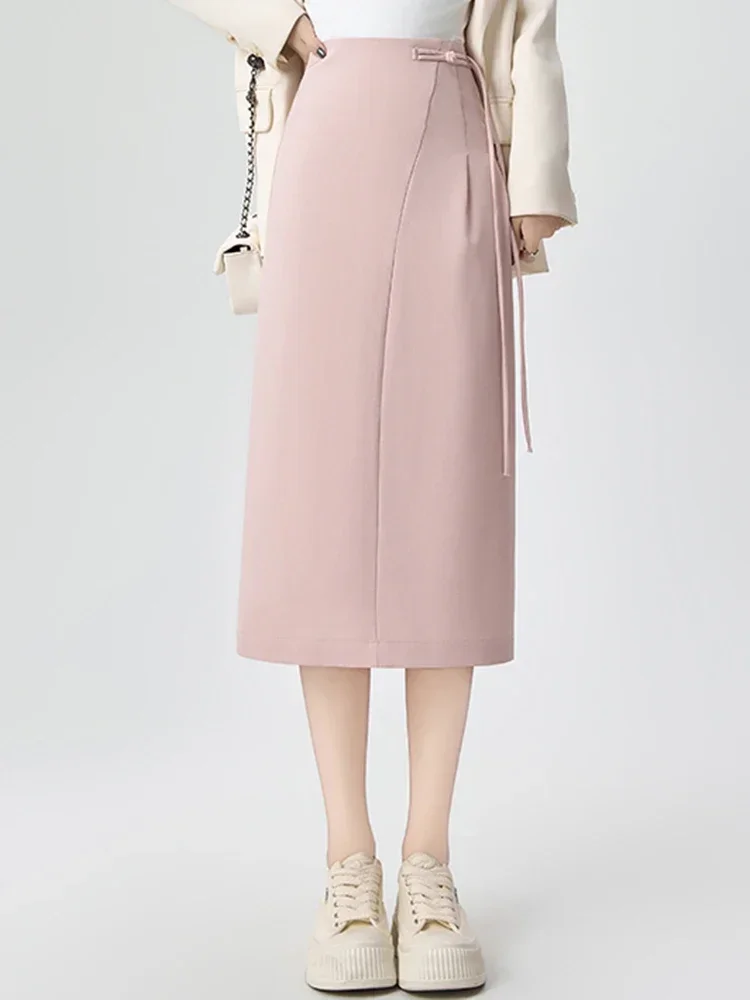 Summer Classic High Waist Slim Simple Sweet Female Skirt New Chic Split Fashion Office Ladies Chinese Style Buttons Women Skirts