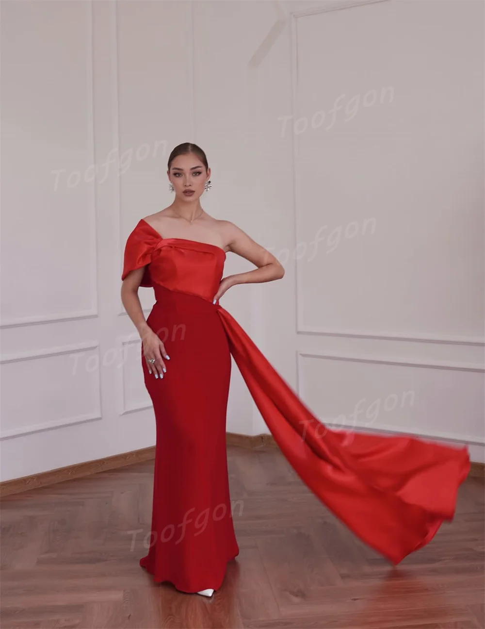 Toofgon Mermaid Satin Customized Evening Dresses One Shoulder Floor Women Formal Party Dress Bridesmaid Prom Gowns