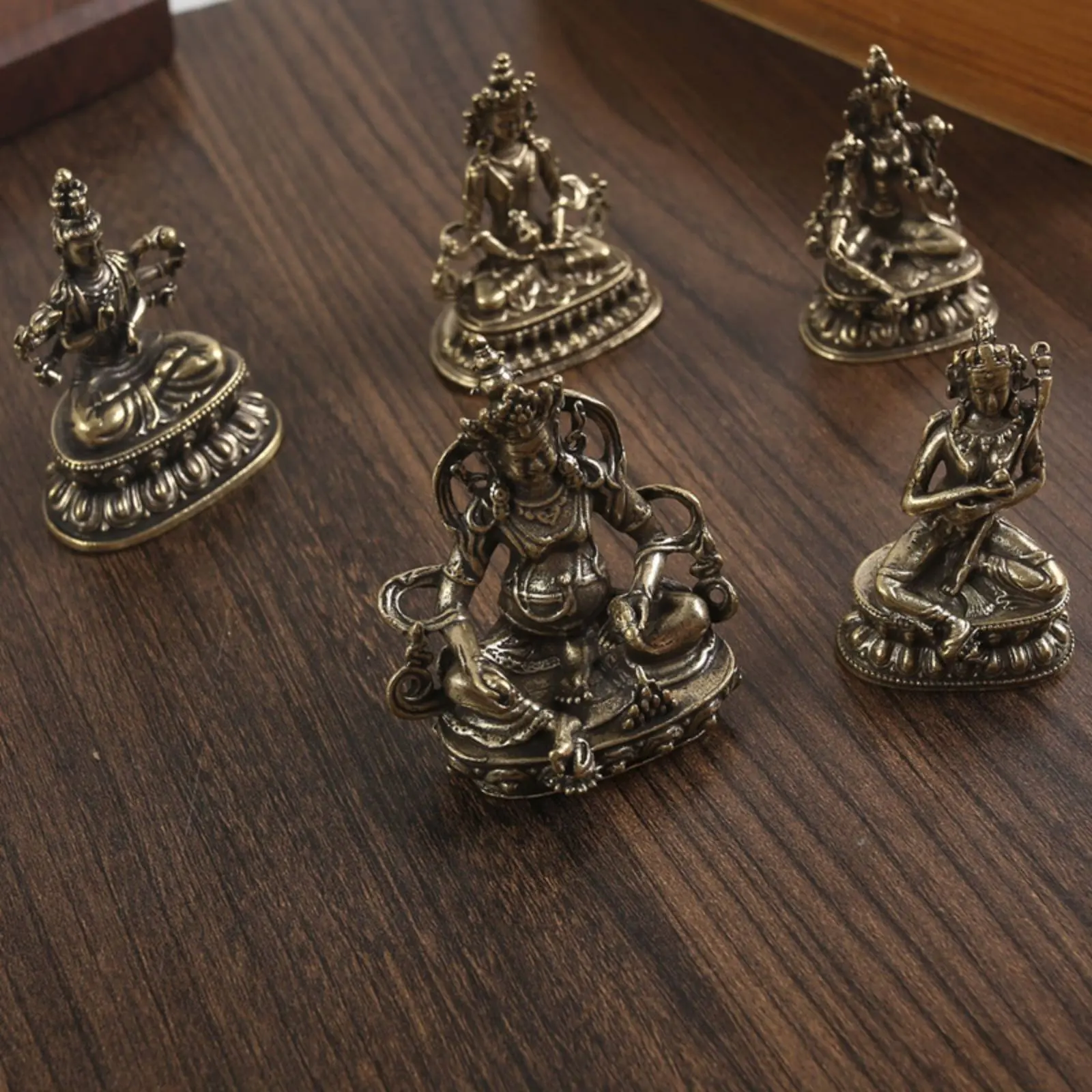 Brass Guanyin Statue Intricate Features Thousand-Hand Bodhisattva Figurine Miniature Buddha Figurine Vintage Design