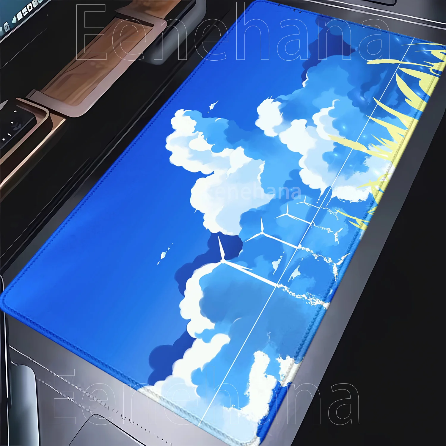 Mauspad, Anime-Landschaft, blauer Himmel, weiße Wolken, großes rutschfestes Gummi-Gaming-Mauspad, Bürozubehör, HD-Druck, XXL-Schreibtischunterlage