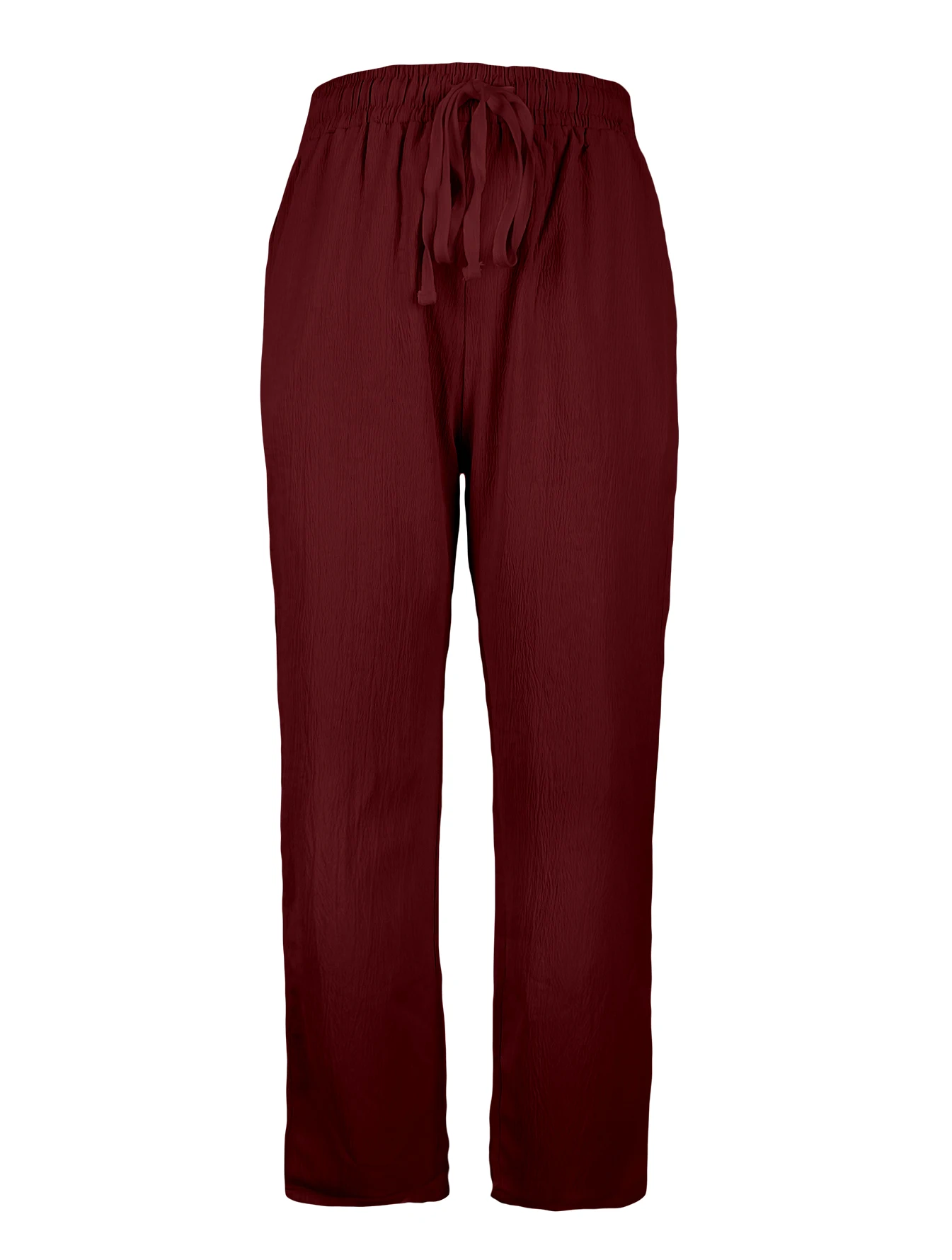 Women Casual Solid Color Long Trousers With Pockets Loose Drawstring Elastic Waist All-Match Straight Pants