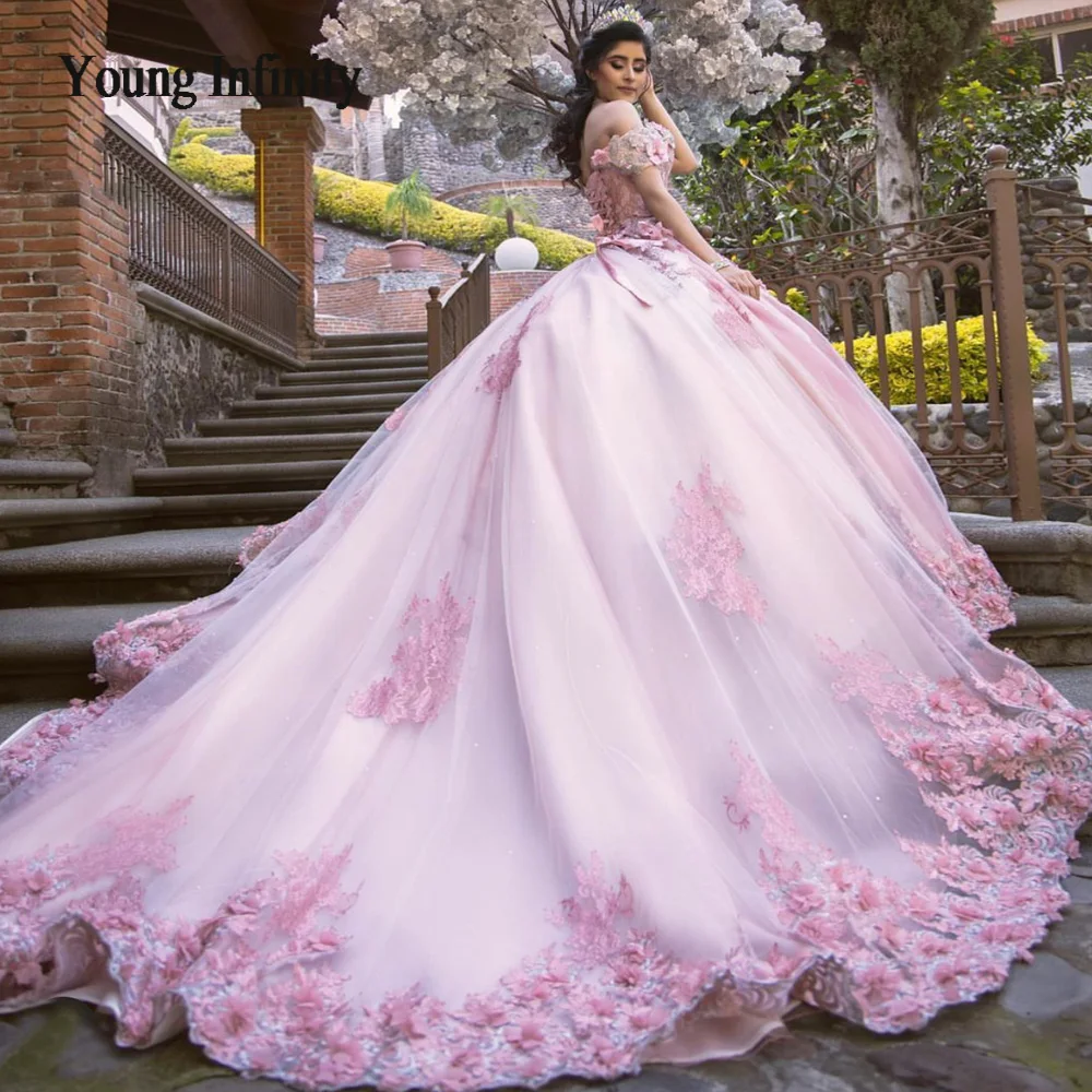 Sexy Pink Quinceanera Dress 2024 V Neck Ball Gown Sweet 15 16 Years Birthday Prom Party Gown Woman Vestido Novia Custom Made