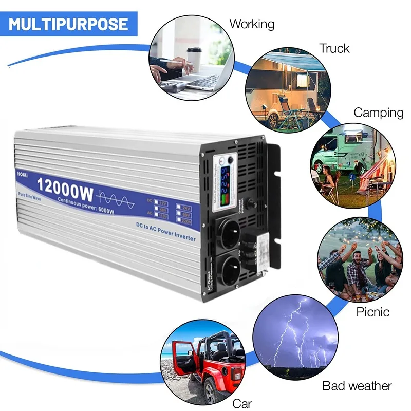 Power Solar Inverter Korean 12000W Pure Sine Wave Inverter DC 12V 24V 48V to AC 220V Voltage Converter Car Transformer for Home