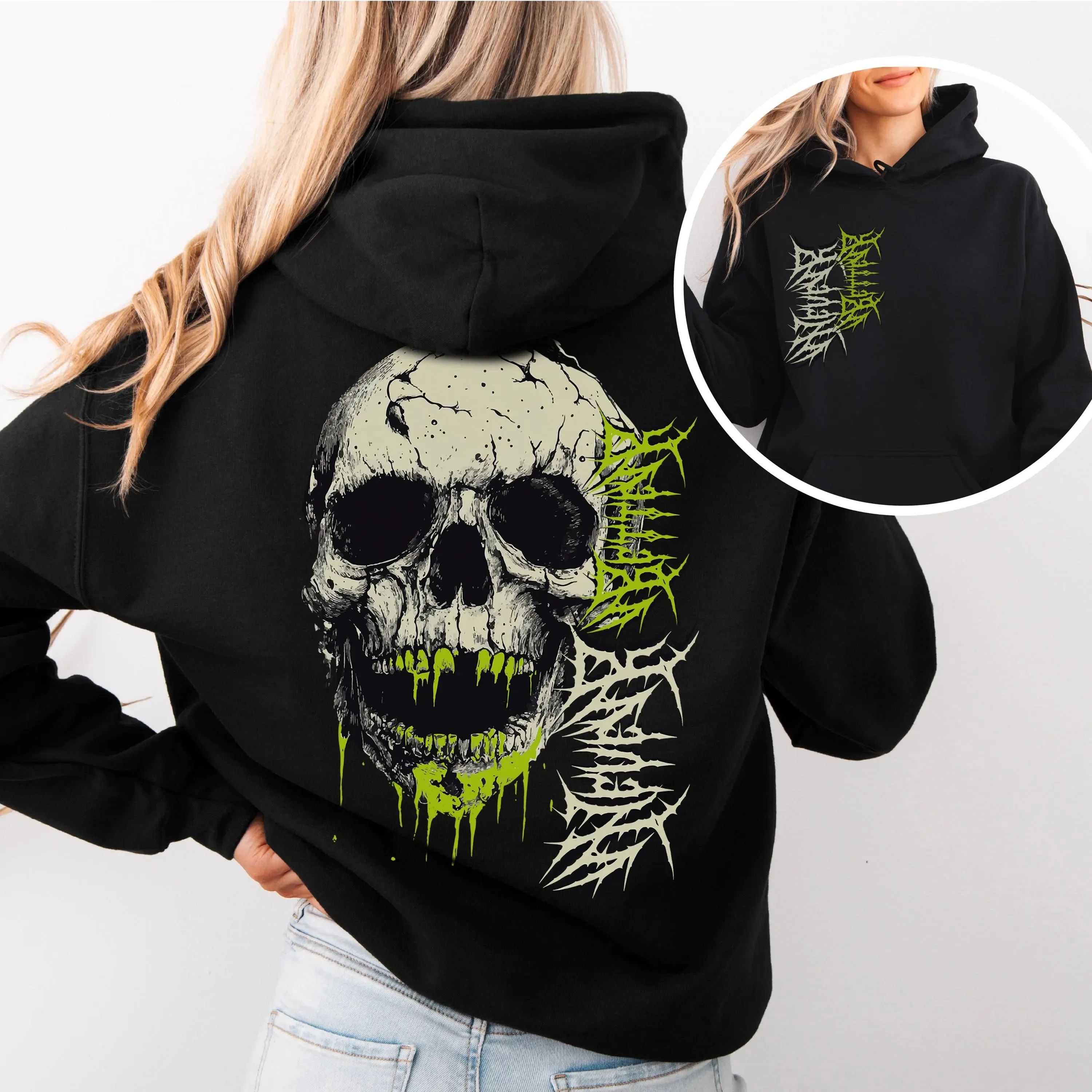 

Осенне-зимний стиль в стиле панк — хлопковая толстовка с капюшоном в стиле черепа в сочетании детальной графики черепа и агрессивного образа