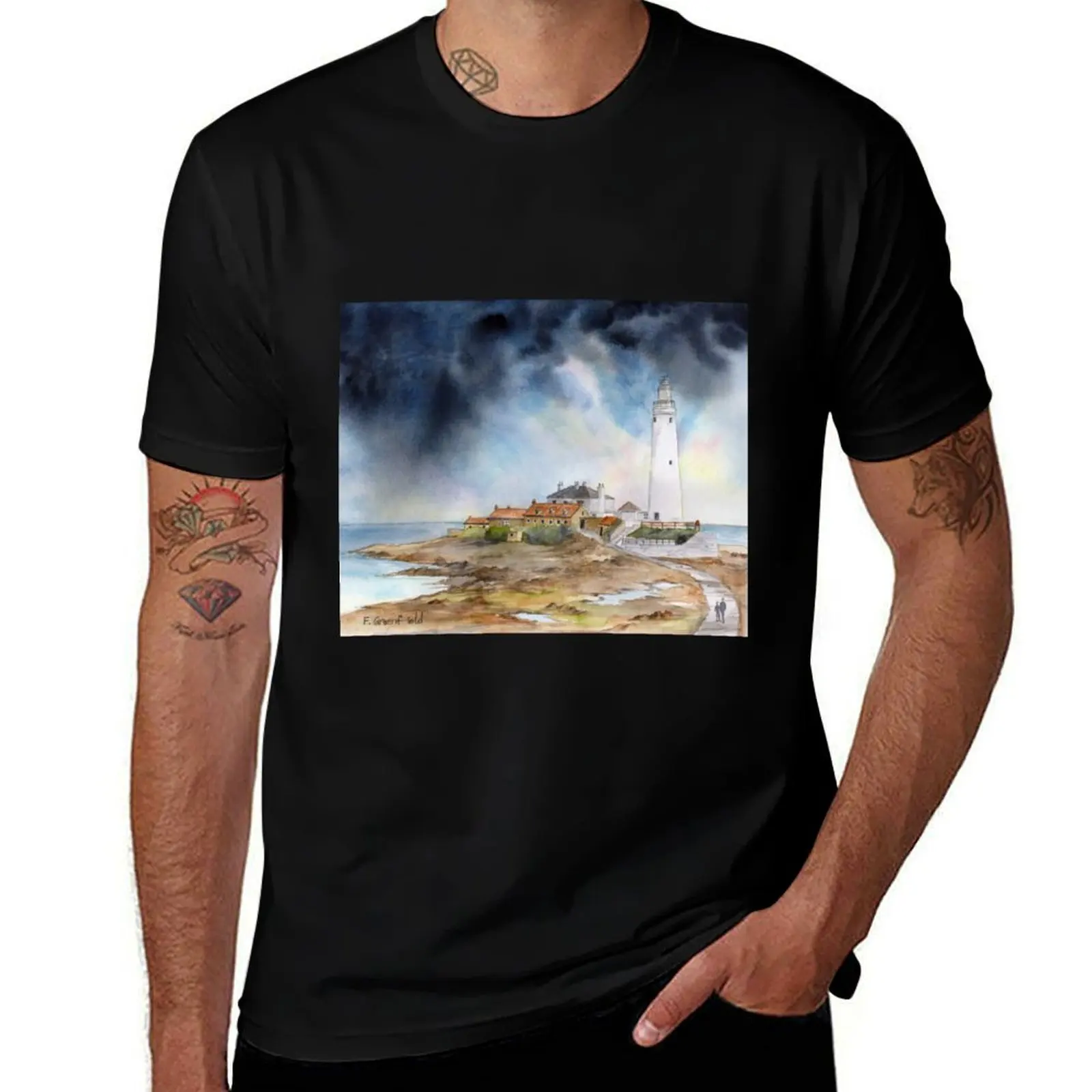 

St. Mary's Lighthouse Whitley Bay North England T-Shirt Funny t-shirts street wear plus size men clothing