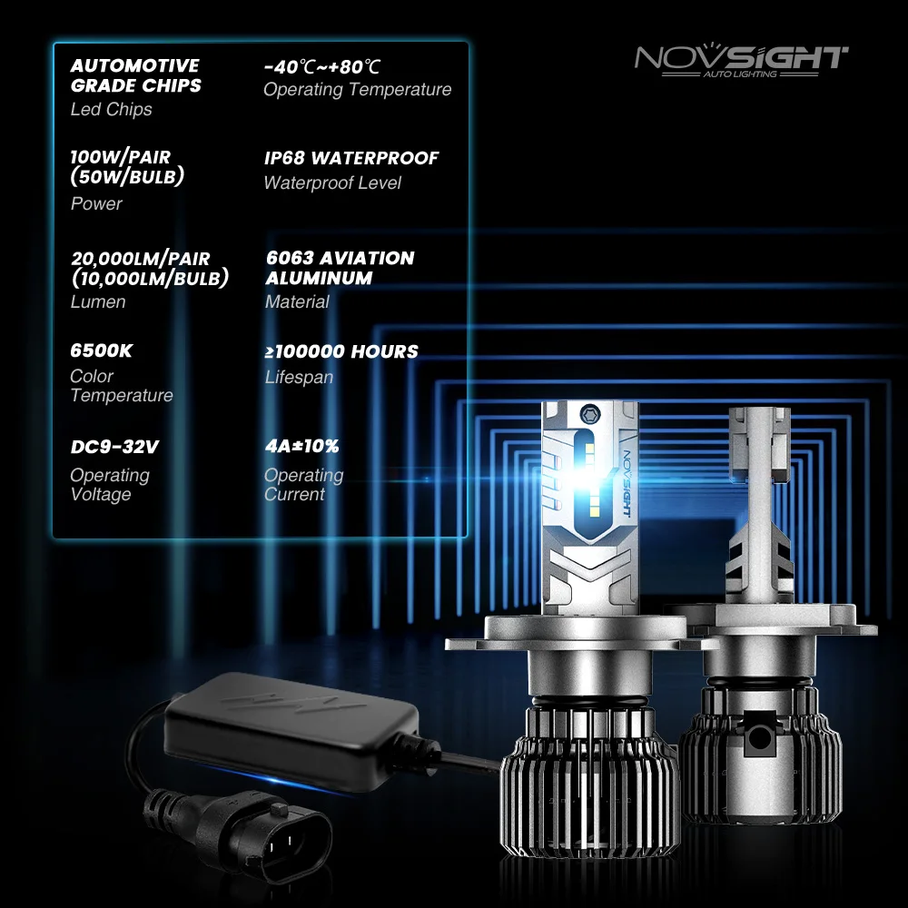 NOVSIGHT H7 LED Headlight For Car H4 LED H11 9005 9006 HB3 HB4 9012 6500K 100W 22000LM 12V LED Auto Headlamp Fog Light Bulbs