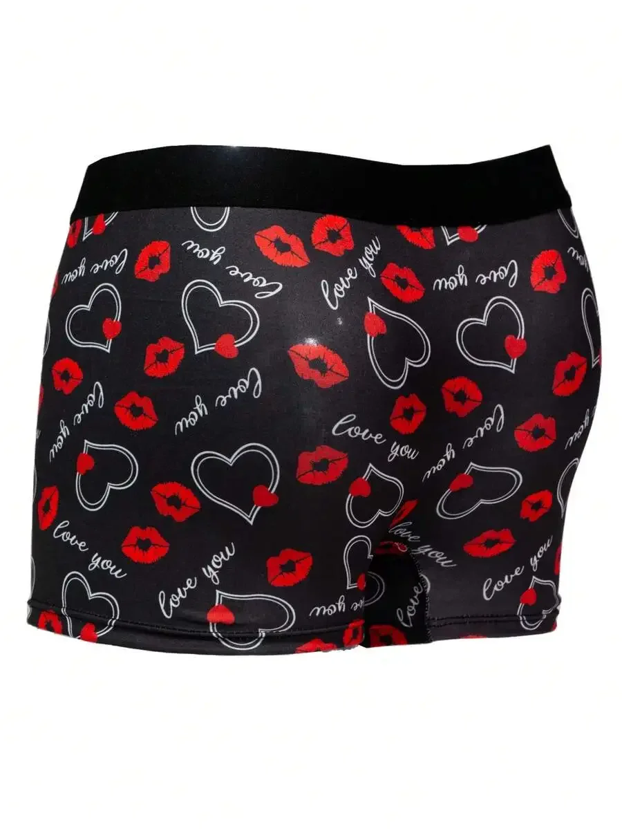 

Mens Heart And Lips Print Boxer Shorts Breathable Elastic Underwear