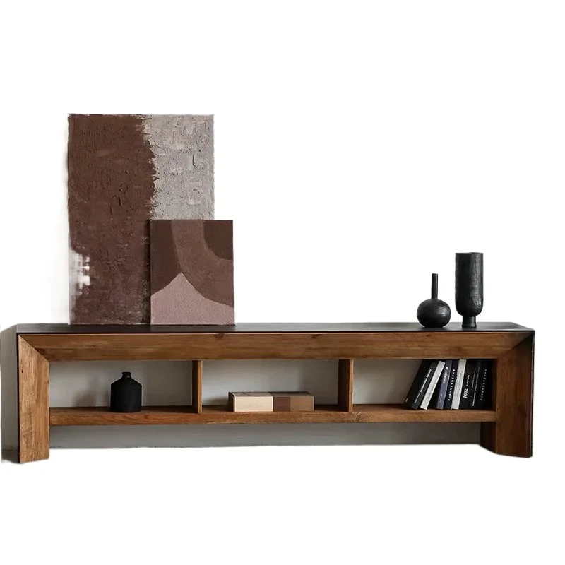 

Wabi-sabi wind living room decoration ornament retro and old TV cabinet Zen homestay soft landscaping solid wood entrance table