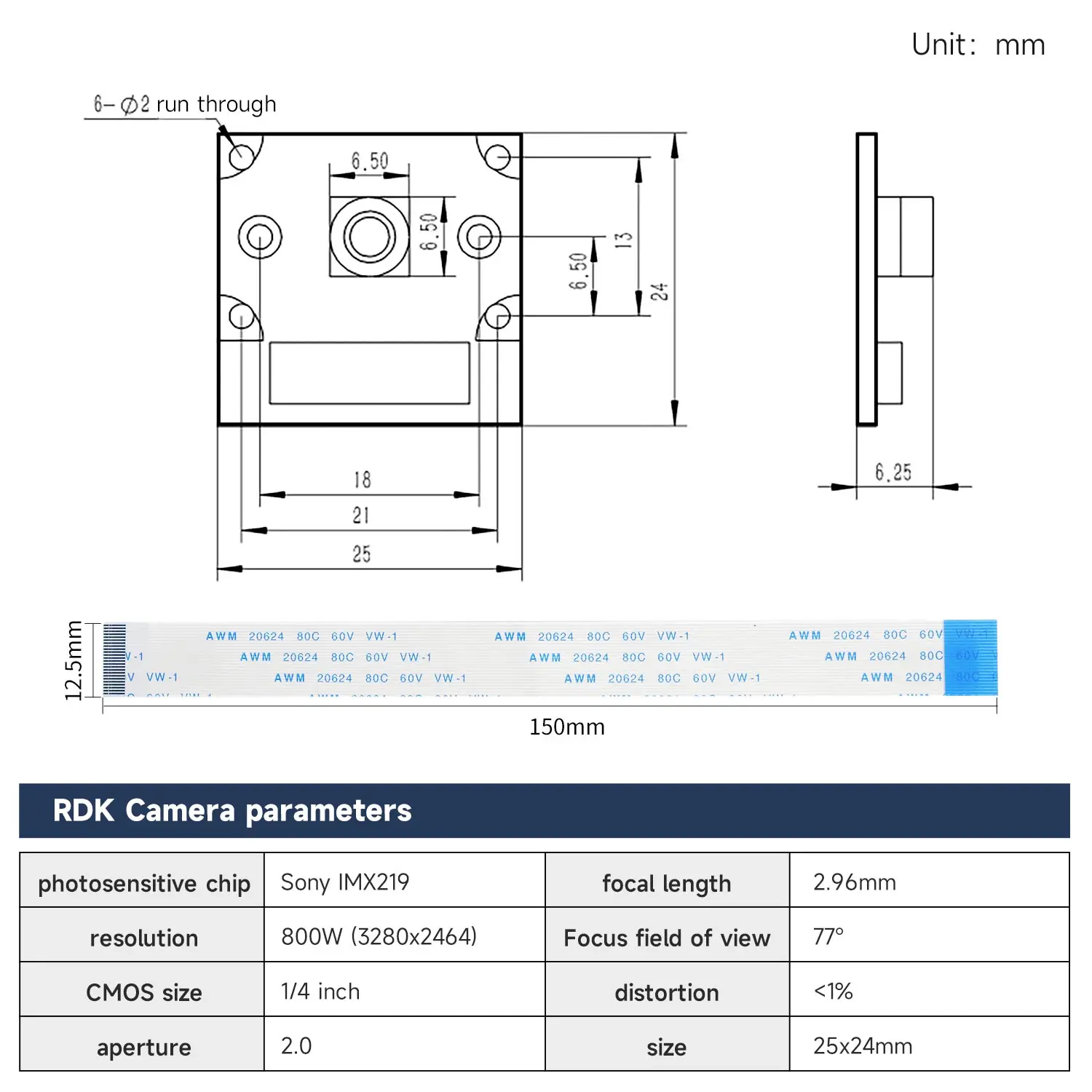 RDK X3 HD Dedicated AI Camera CSI Interface IMX219 Module add Acrylic Case Holder for Robot Development Board Electronic Project