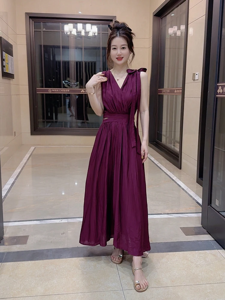 

Summer High Waist Slim Fit Svel Dr Ele Sle Long A-Line Skirt V-Ne Color Faionable Ethnic Dai Sle