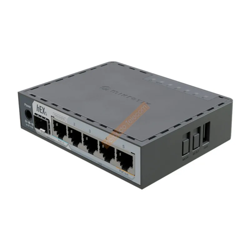 Mikrotik E60iUGS HEX S (2025) ROS wired router featuring a 2.5G SFP port 5x Gigabit Ethernet, PoE out, USB, Fast dual-core CPU