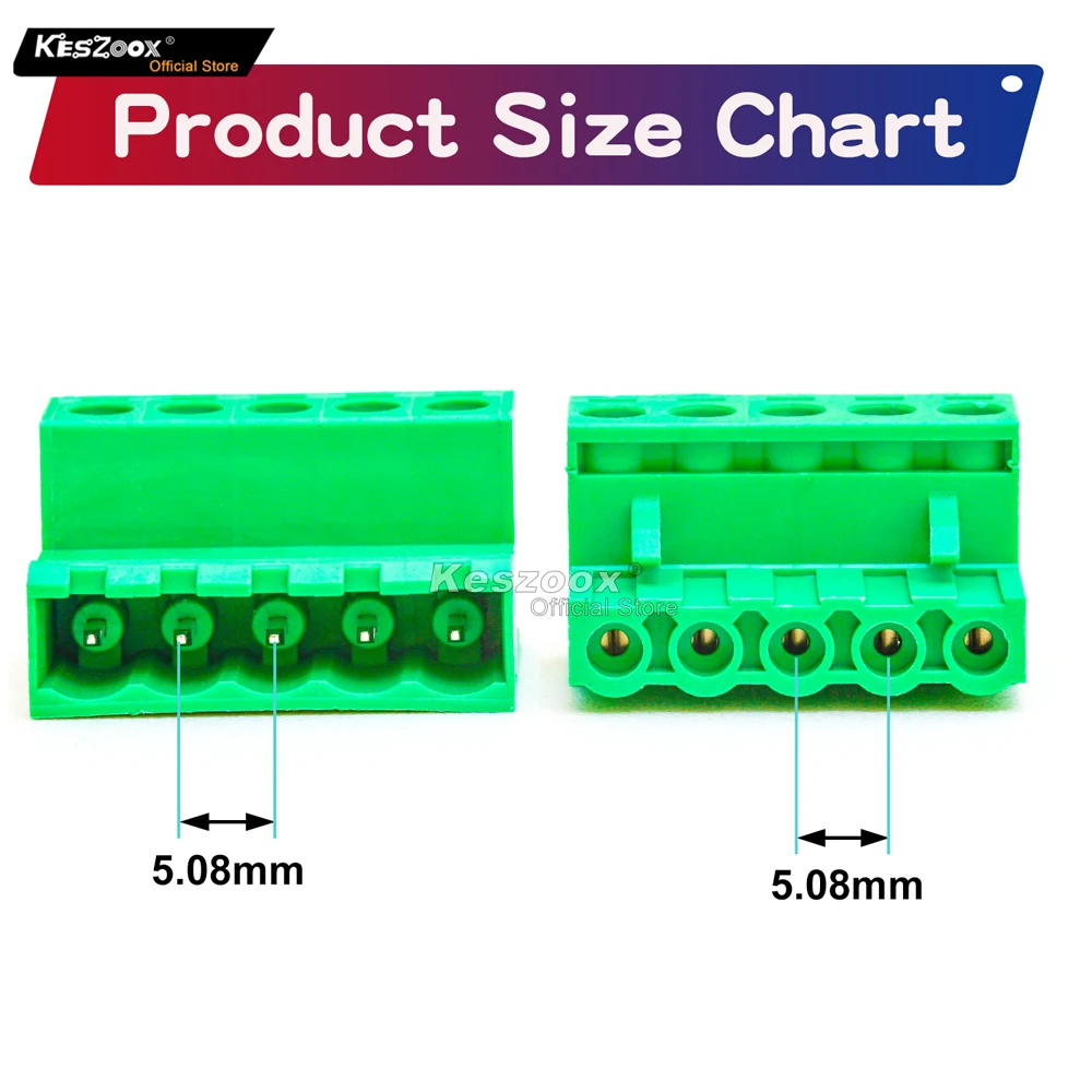 Keszoox 2 Set 5.08mm 5 Pin Male & Female Phoenix Type Connector No Soldering Green PCB Screw Terminal Block 5 Pole