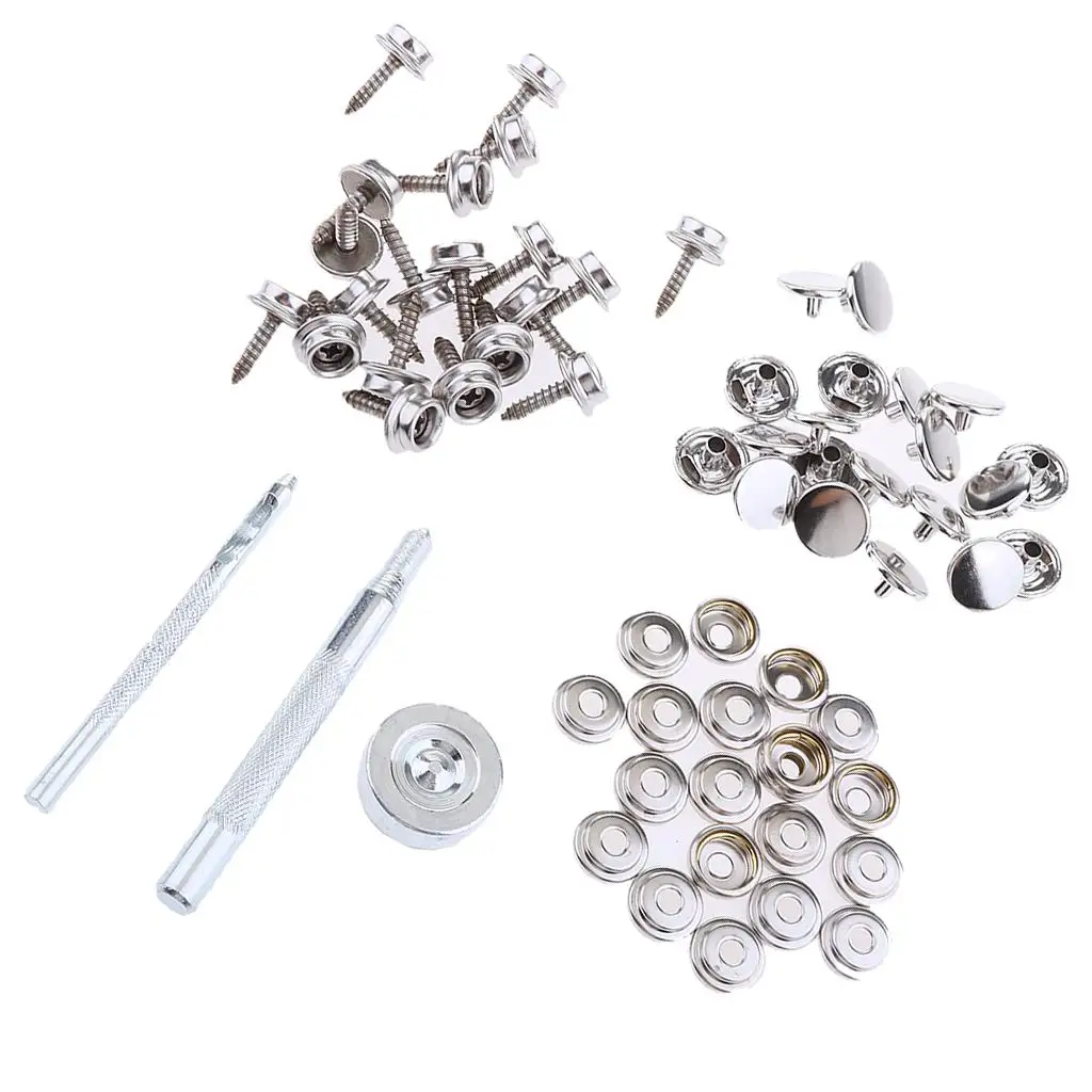 63pcs Marine Boat Stainless Steel Canvas Fastener 15mm Screw Studs Repair Kit w/ Installation Tool