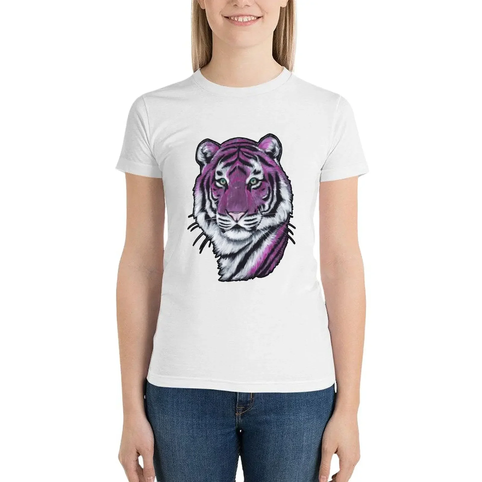 Paarse Tijger T-Shirt Kawaii Kleding Grappige Zwarte T-Shirts Voor Vrouwen