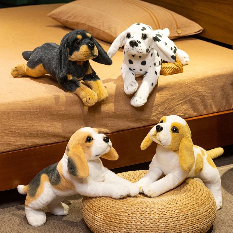 Lifelike Dalmatian Rottweiler Dog Plush Toy Fluffy Stuffed King Charles Beagle Soft Doll Home Decor Birthday Gift for Dog Lover