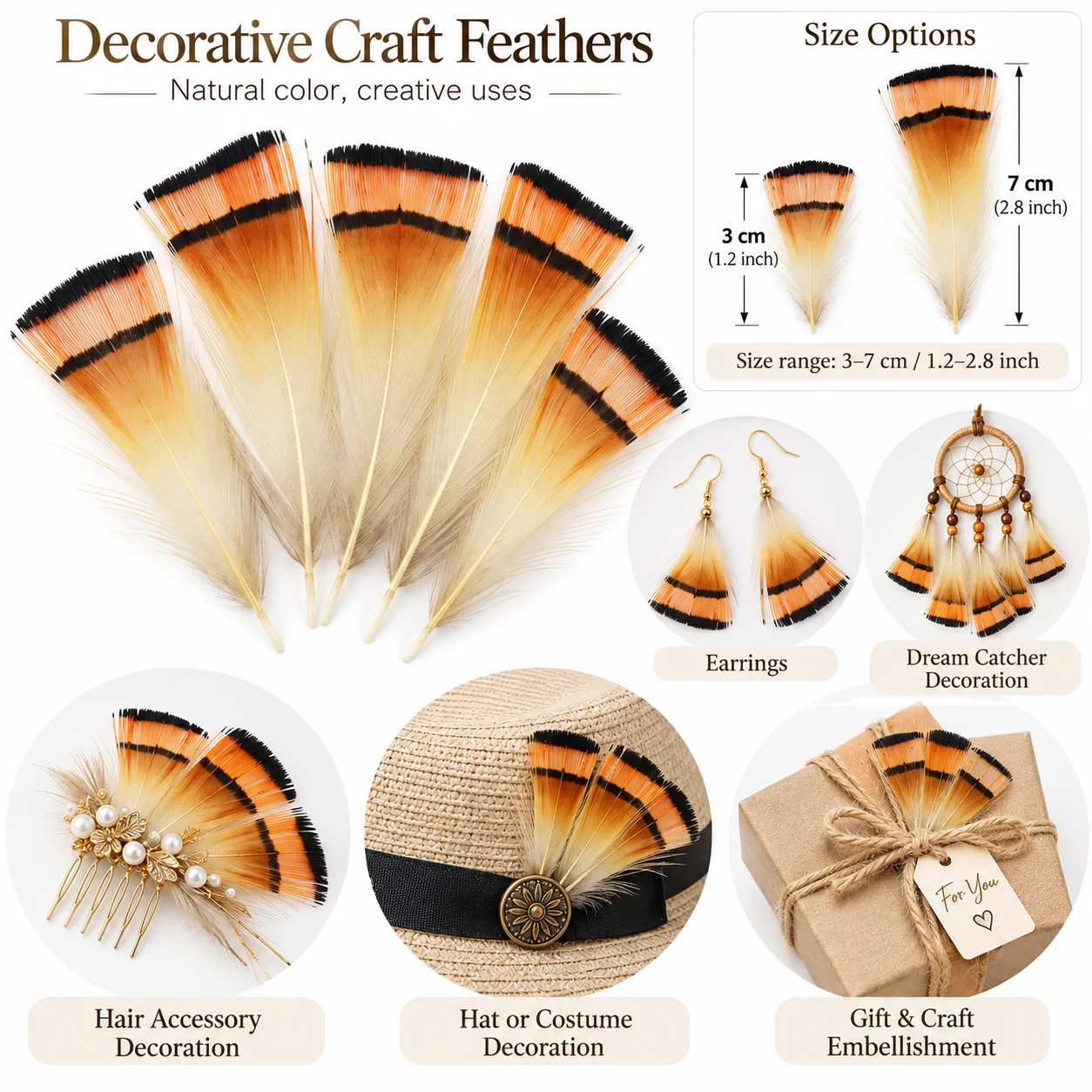 Natural Pheasant Feathers 3-7cm Orange Black Striped Feather Trim for DIY Crafts Jewelry Making Dream Catcher Wedding Decoration