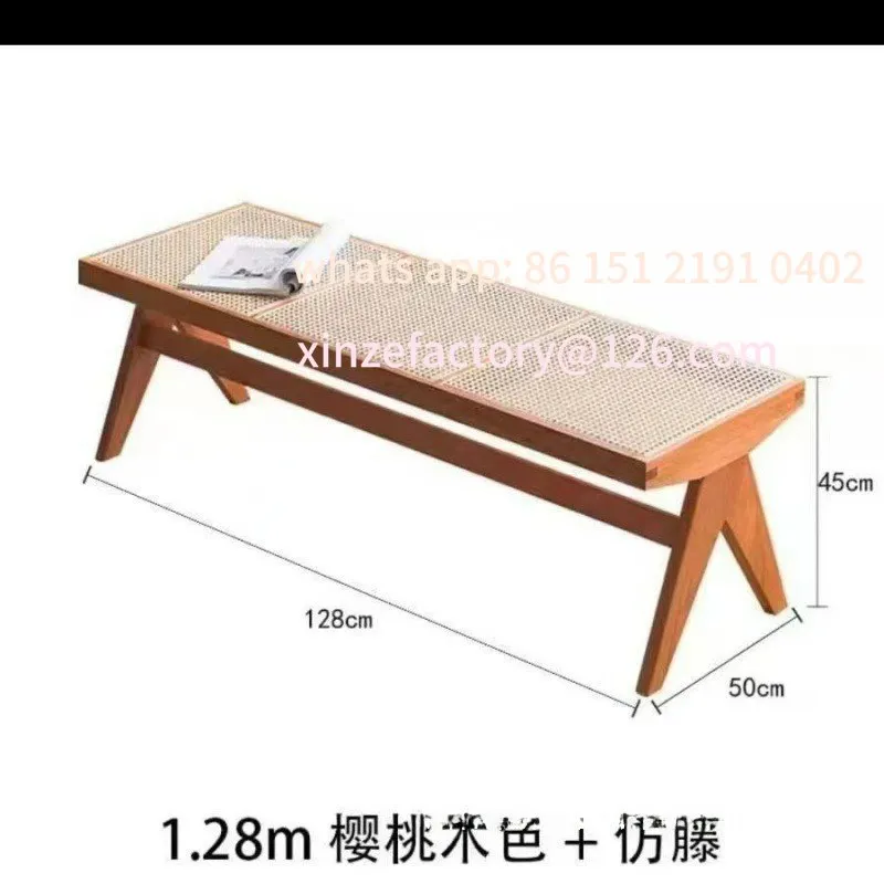 مقعد تغيير الأحذية المنزلية القابل للتخصيص لغرفة المعيشة وغرفة الطعام وكرسي مقعد من الخشب الصلب وشريط طويل من الخيزران مقعد عتيق لثلاثة أشخاص #5