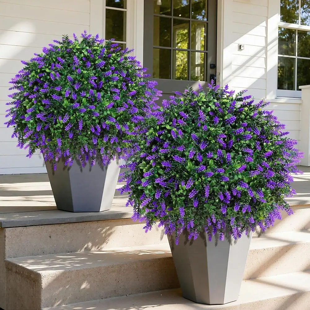 

Pair of 26 Artificial Boxwood Balls with Lavender - Outdoor/Indoor UV-Resistant Shrubs