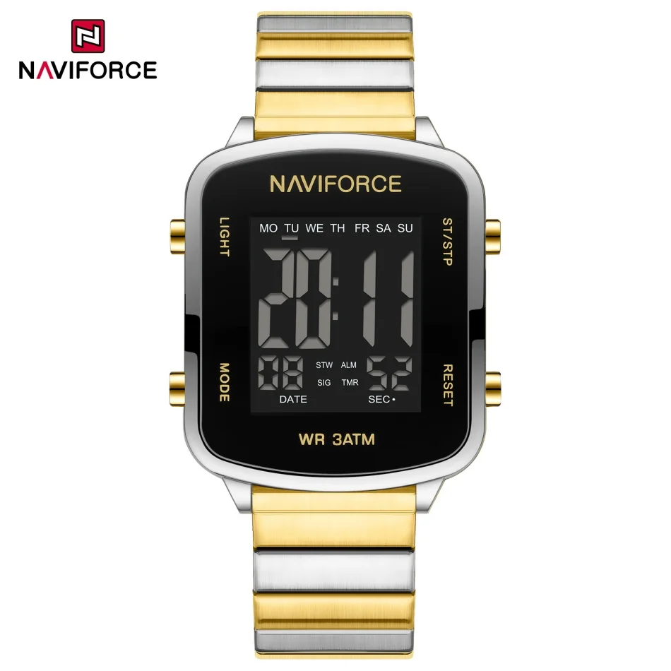 جديد NAVIFORCE موضة LCD عرض التاريخ حزام الصلب مقاوم للماء الساعات الرقمية النساء الرياضة الإلكترونية ساعة اليد Relogio Feminino