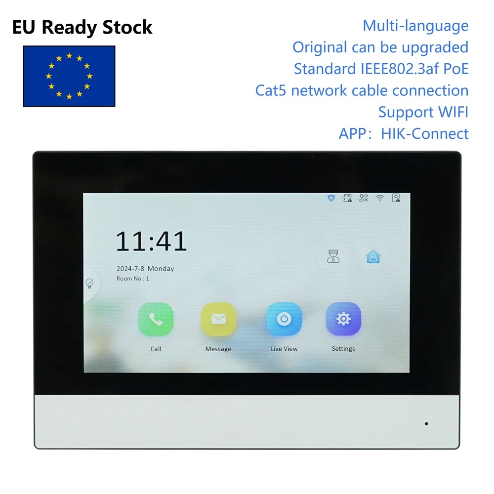 HIK Original versão Multi-Idioma internacional DS-KH6320-WTE1 Monitor Interno, 802.3af POE, app Hik-connect, wi-fi, Vídeo porteiro