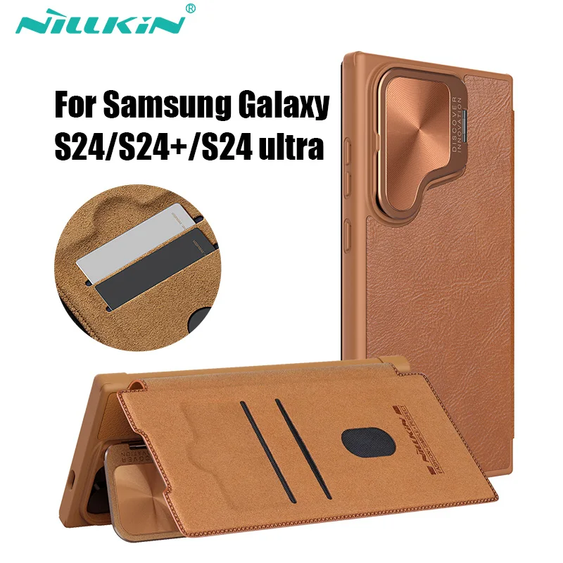 

For Samsung Galaxy S24 Ultra Case NILLKIN Leather Qin Prop Leather Case Slide Camera Case For Samsung S24 Plus Flip Cover