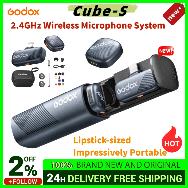 Godox Cube-S Cube S 2.4GHz Wireless Microphone System All-New TIme Capsule Design 300M Stable Transmission for Live Streaming