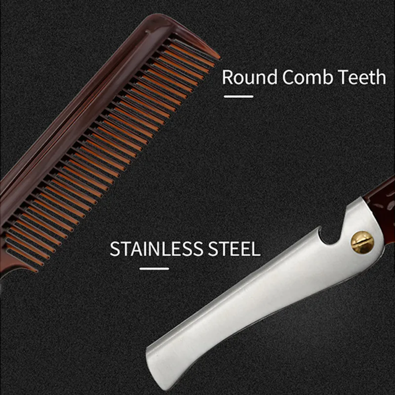 Man Folding Beard Comb Stainless Steel Handle Travel Hairdressing Comb Bottle Opener Anti Static Hair Styling Tool For Combing