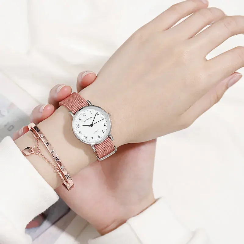 ใหม่ผู้หญิงสายนาฬิกาไนลอนนาฬิกาลำลองผู้หญิงสายเล็กนาฬิกาควอตซ์นาฬิกาข้อมือ Reloj Mujer Reloj Mujer
