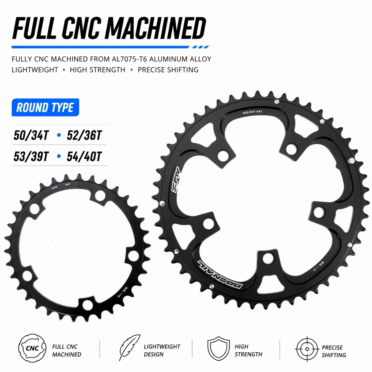 Snail 110BCD Round/Oval 2x Chainring for Shimano for SRAM 8 9 10, 50/34T 52/36T 53/39T 54/40T