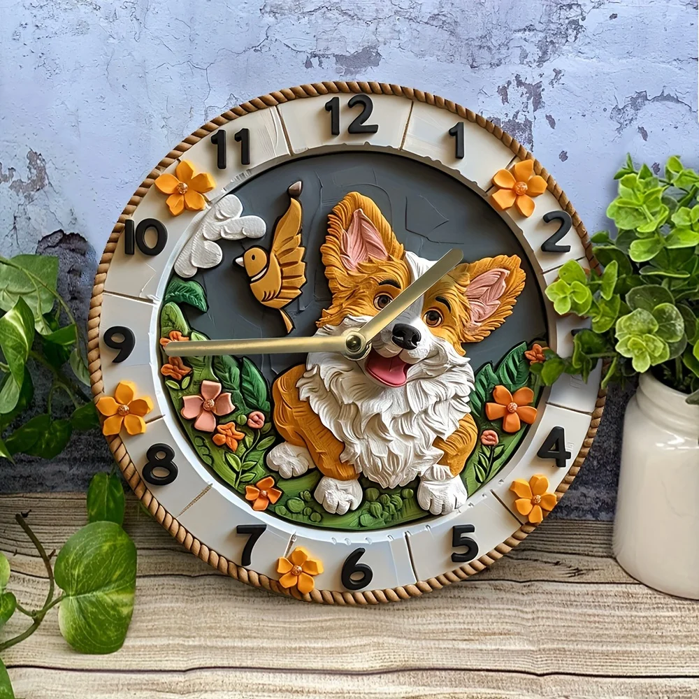 Silent Aluminum Wall Clock With Pembroke Welsh Corgi Design - Diy, Spring Bedroom Decor For Men, Christmas Theme