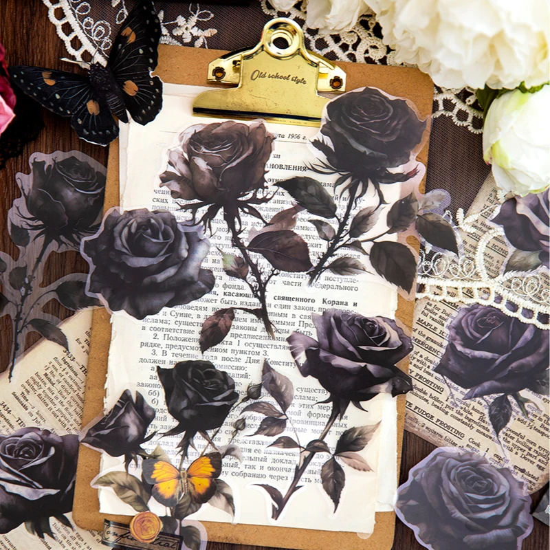 Yoofun 10pcs/lot Aesthetic Scrapbooking Stickers Delusional Rose Journaling Planner Decorative Craft Stationery Sticker