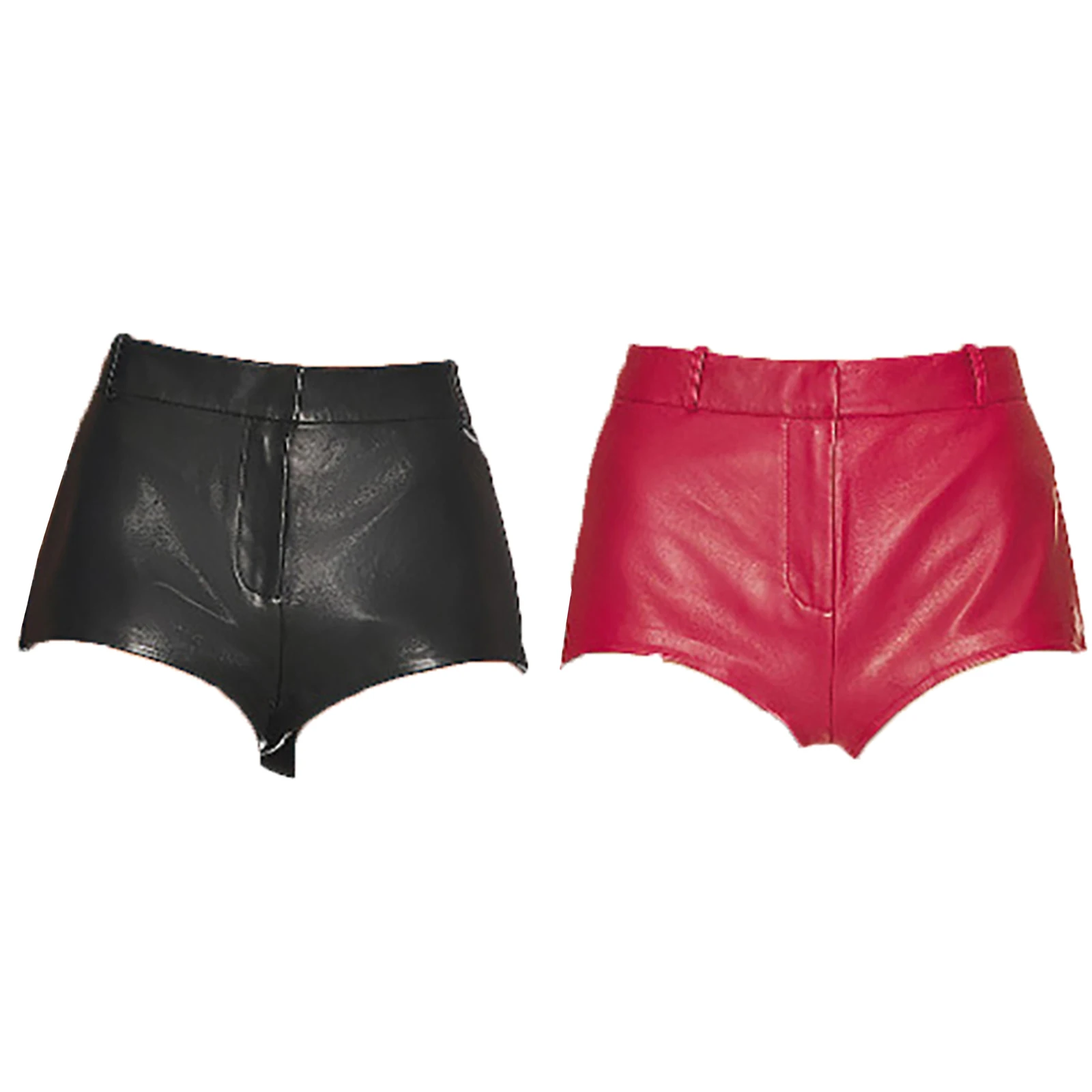 Women Super Shorts Hip-Hop Hot Pants PU Leather Booty Shorts Solid Color Zipper Slim Fit Daily Wear Shorts for Music Festival