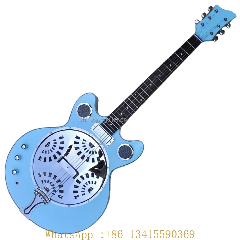 

Flyoung Semi Hollow Body Electric Guitar Left Handed Sky Blue 6 Strings Electric Guitar Chrome Hardwares Guitar