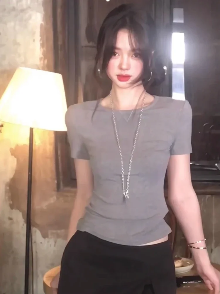 925, сексуальные кружевные лоскутные укороченные топы Harajuku Fairy Grunge, серая одежда, уличная одежда, женская эстетичная облегающая винтажная футболка Y2k