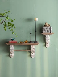 Retro French Country Corbel Brackets, Wooden Shelf with Rail, Farmhouse, Entryway Room, Wall Decor