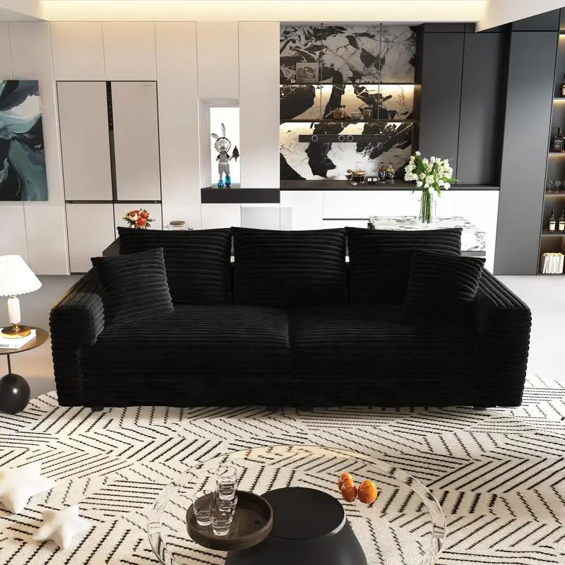 أريكة سروال قصير من القطيفة مقاس 82.7 بوصة مكونة من 3 مقاعد، أريكة سحابة منجدة مريحة وحديثة، أريكة صالة بمقعد عميق مع وسائد ناعمة، قابلة للتحويل