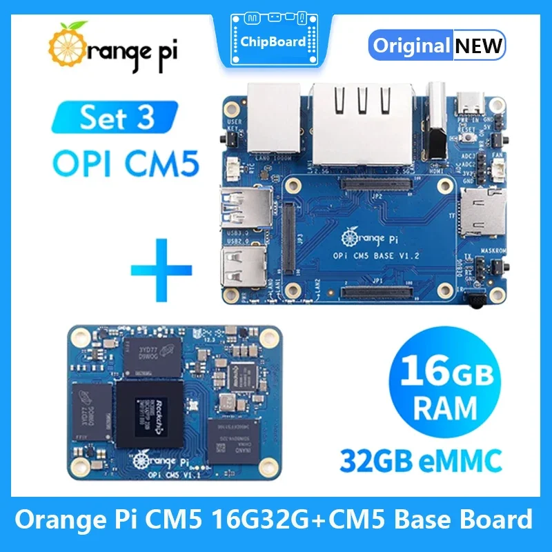 

Orange Pi CM5 16G32G+CM5 Base Board, DDR4 RK3588S Compute Module 5 Mini PC WiFi Bluetooth BLE Orangepi CM5 Single Board Computer