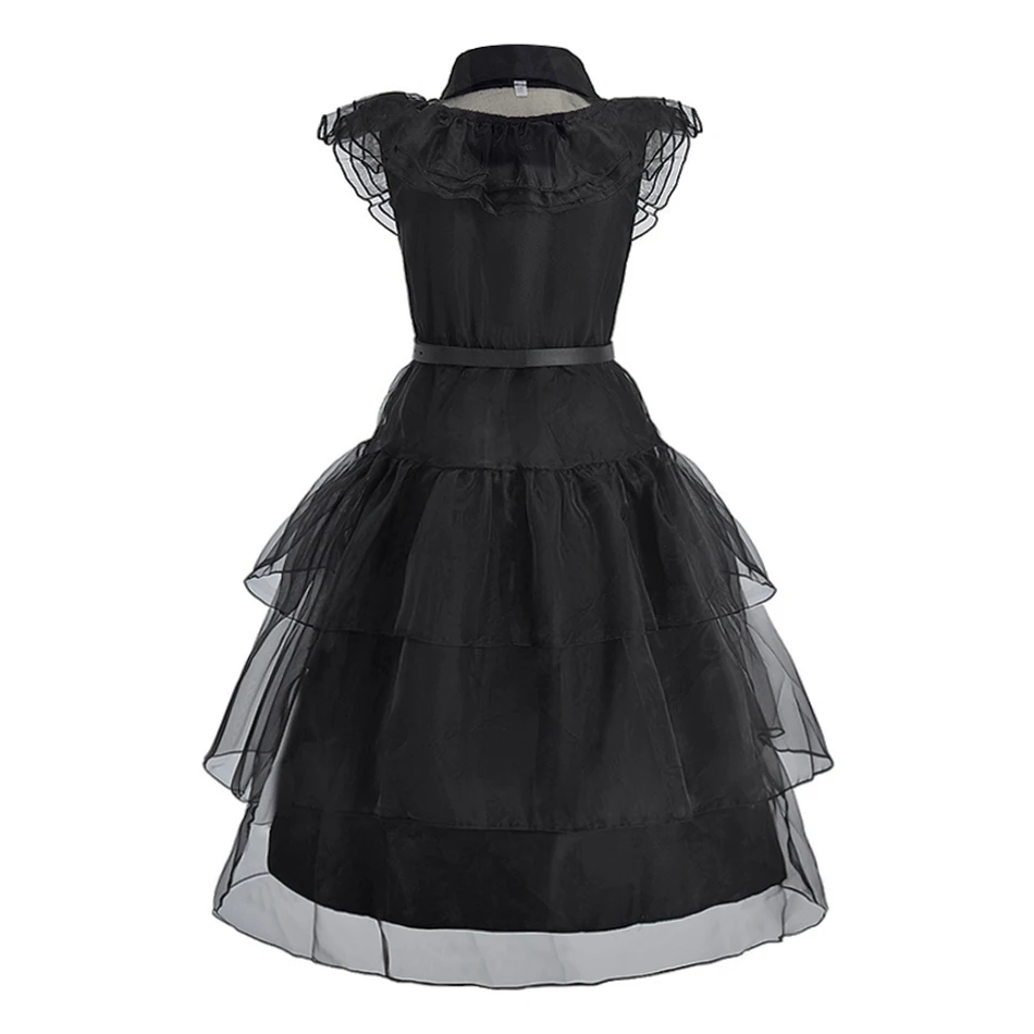 All Saints' Day Children Dark Addams Belt Decoration Princess Cosplay Dress Gothic Style Suitable for Role Play and Performance