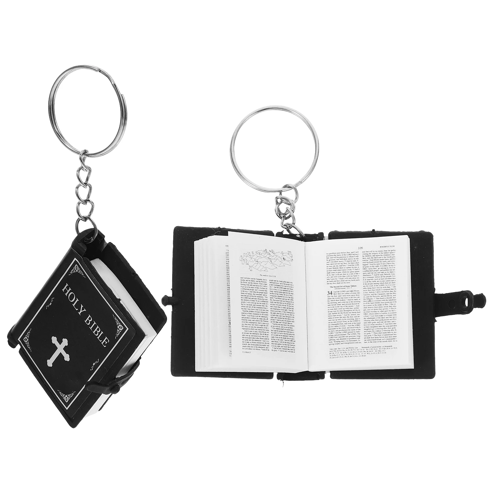 

2 Pcs Miniature Bible Keychain Cute Keyring Decorations Religious Gifts Black Miss