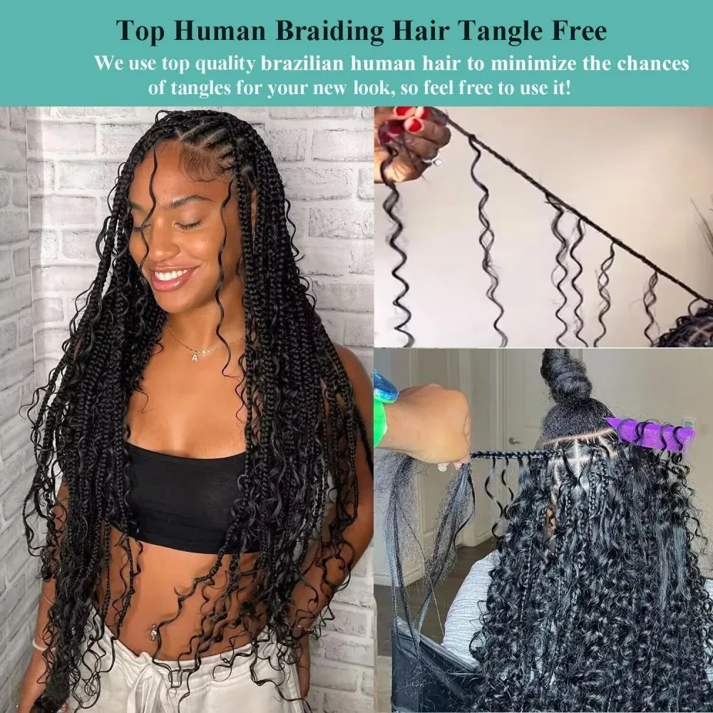 보헤미안 브레이드용 인모 110g 20인치 딥 워터 웨이브 벌크 인모 노 웨프트 12A 웨트 앤 웨이비 컬리 인모