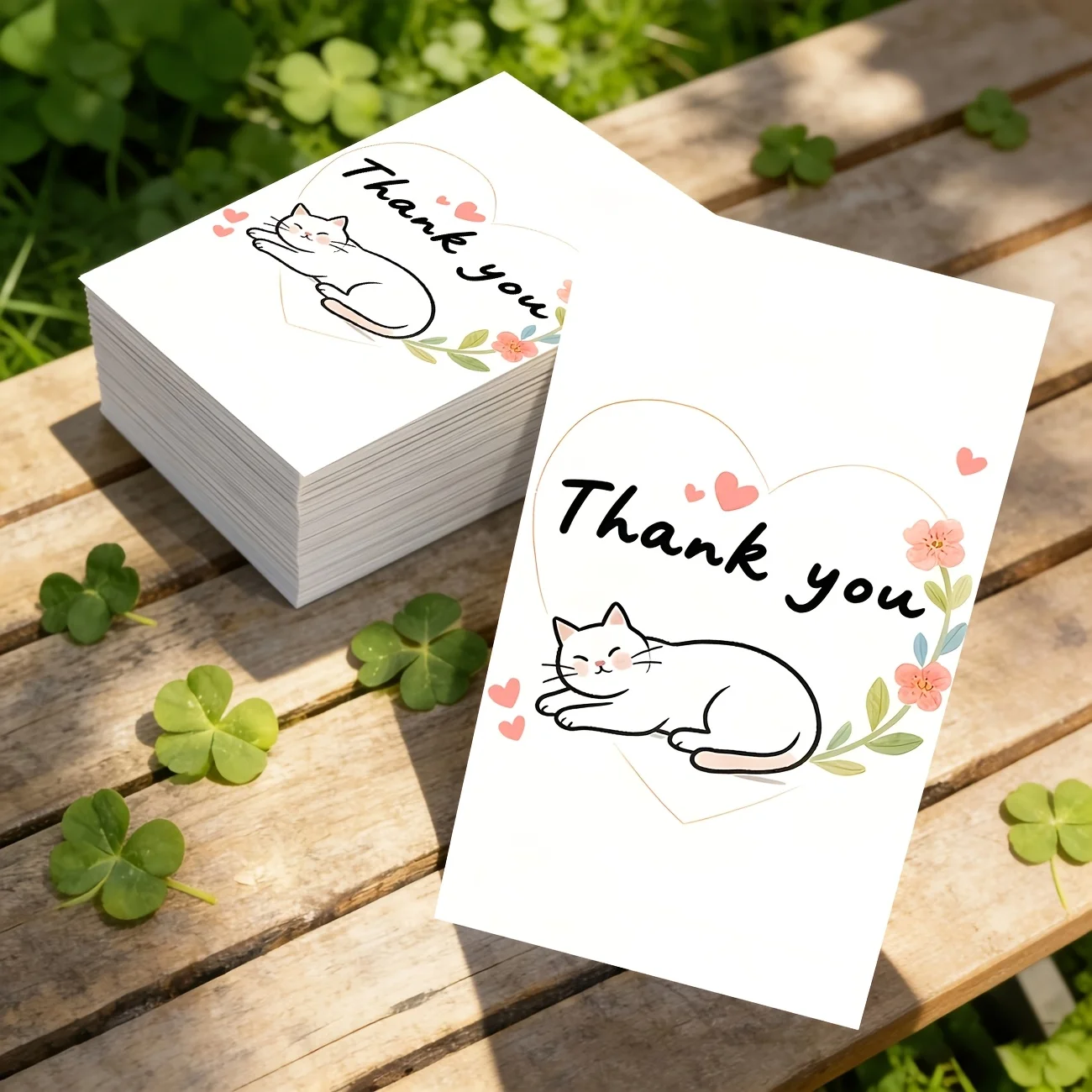 50PCS Cat Pattern Thank-you Cards, Sleeping Cat and Floral Decoration Patterns, Used for Gift Packaging, Shops, Etc