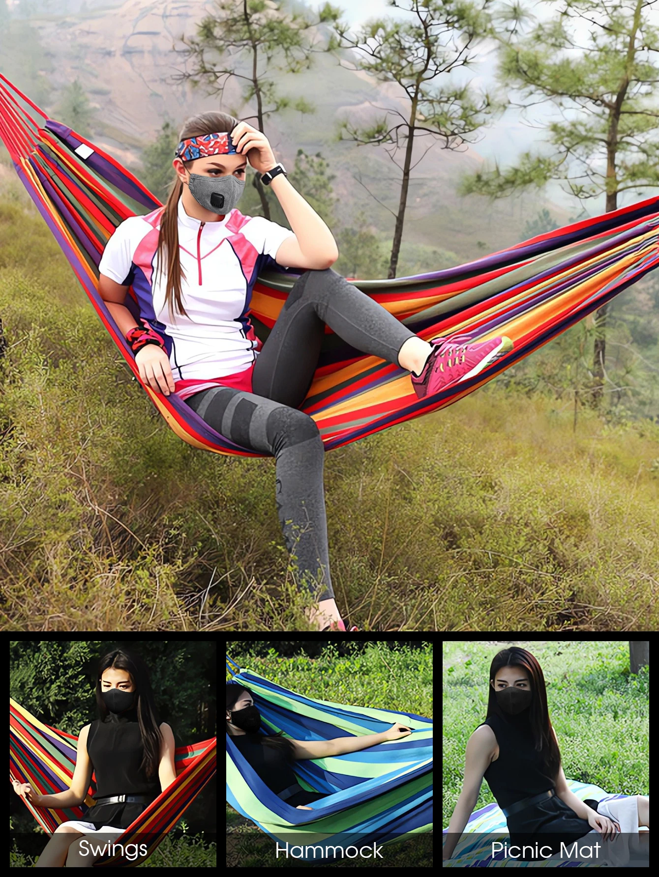 Red rope containing 260 * 100cm widened outdoor camping hammock, anti rollover canvas hammock, double thick hammock