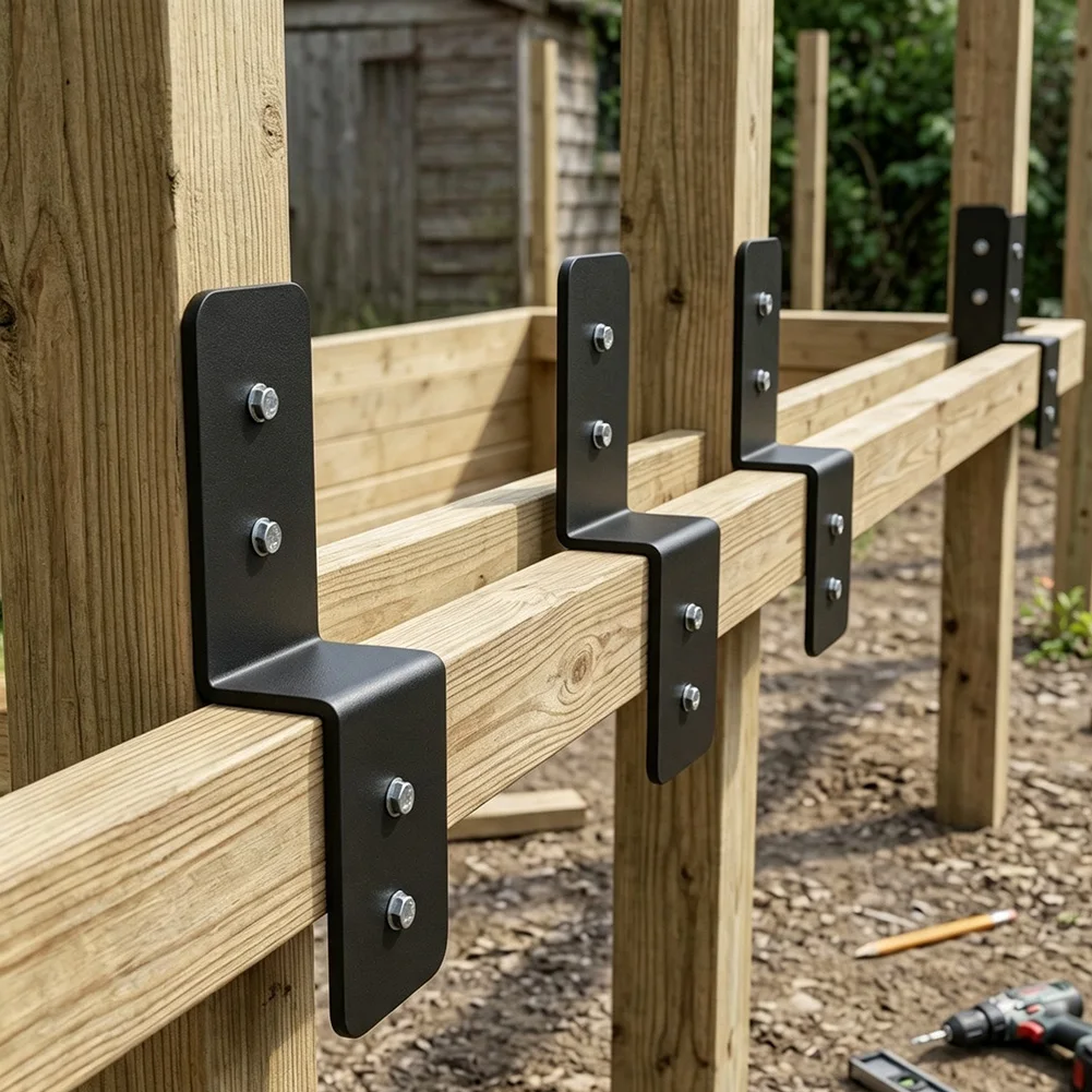 Steel Z Brackets Set of 4 for Beam and Post Connection with Pre Drilled Holes Compatible with For Wood Construction Projects