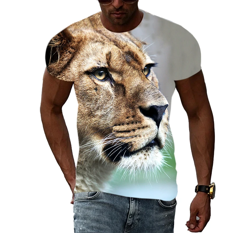 Summer Fashion Tidal Fun Lion Picture T-Shirts For Men Casual 3D Print Tees Hip Hop Personality Round Neck Short Sleeve Tops