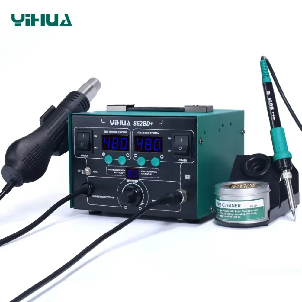 yyhc750W 2 In 1 SMD Rework Soldering Station YIHUA 862BD+ Hot Air Gun Two-in-one Digital Display Anti-static Air Gun Station